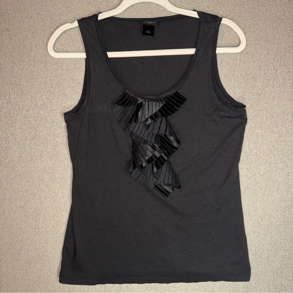 Ann Taylor size large Black Tank Top with Pleated Accent ruffles